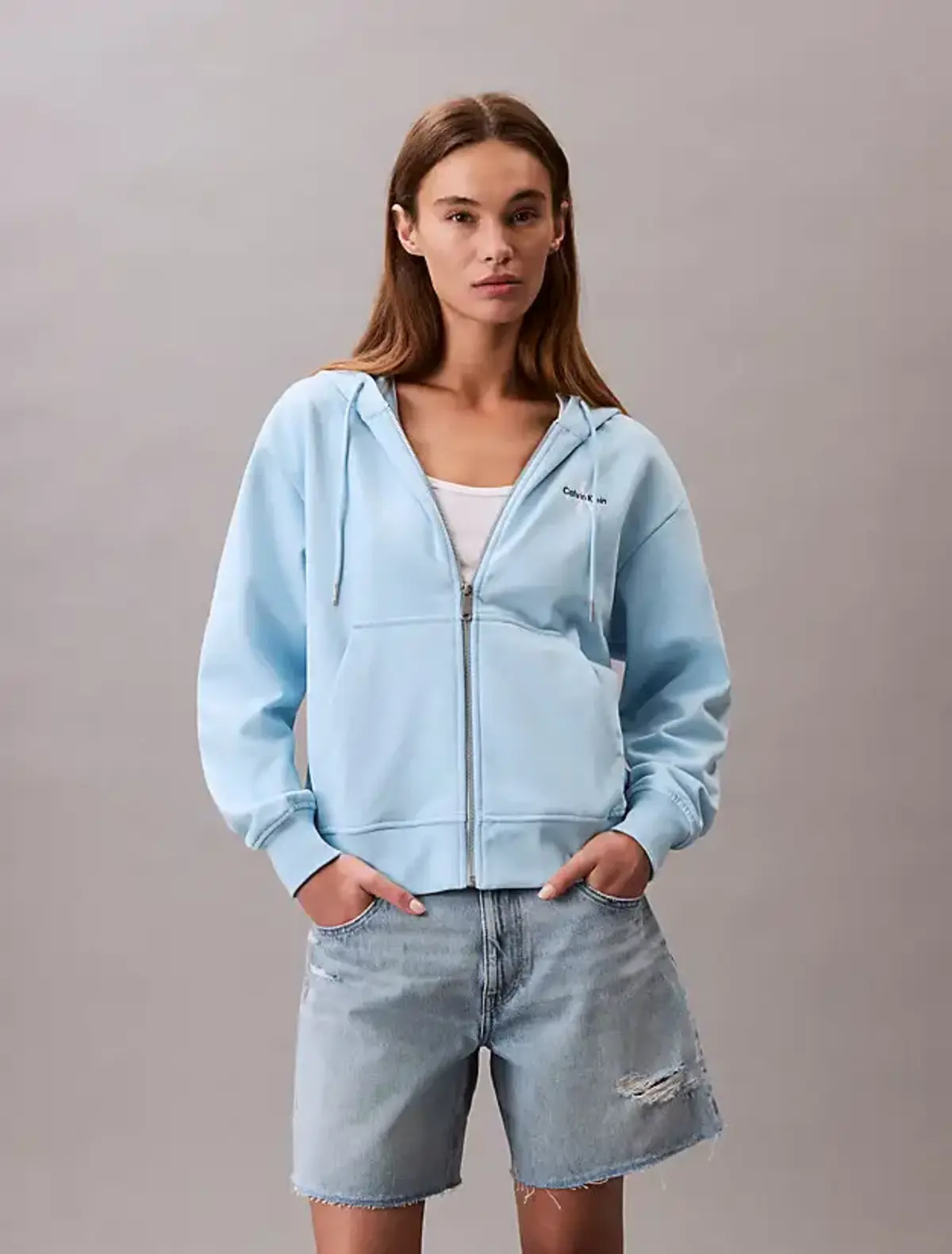 Calvin Klein MONOLOGO FRENCH TERRY FZ BF HOOD Mavi Kadın Sweatshirt