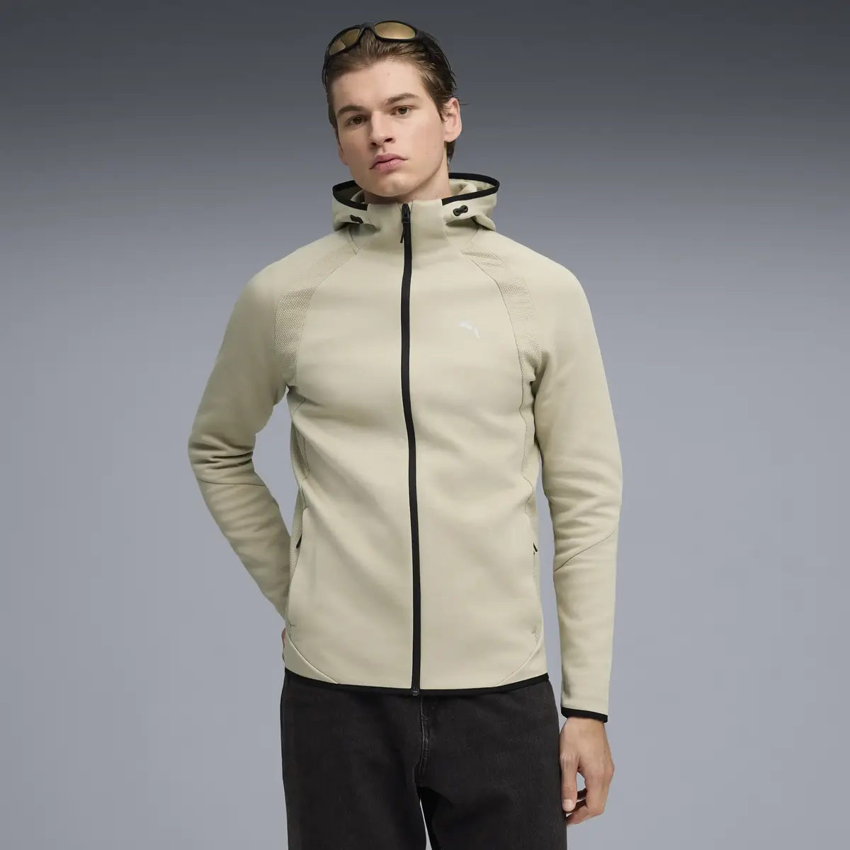 PUMA EVOSTRIPE FZ Hoodie DK Pebble Gray Bej Erkek Sweatshirt