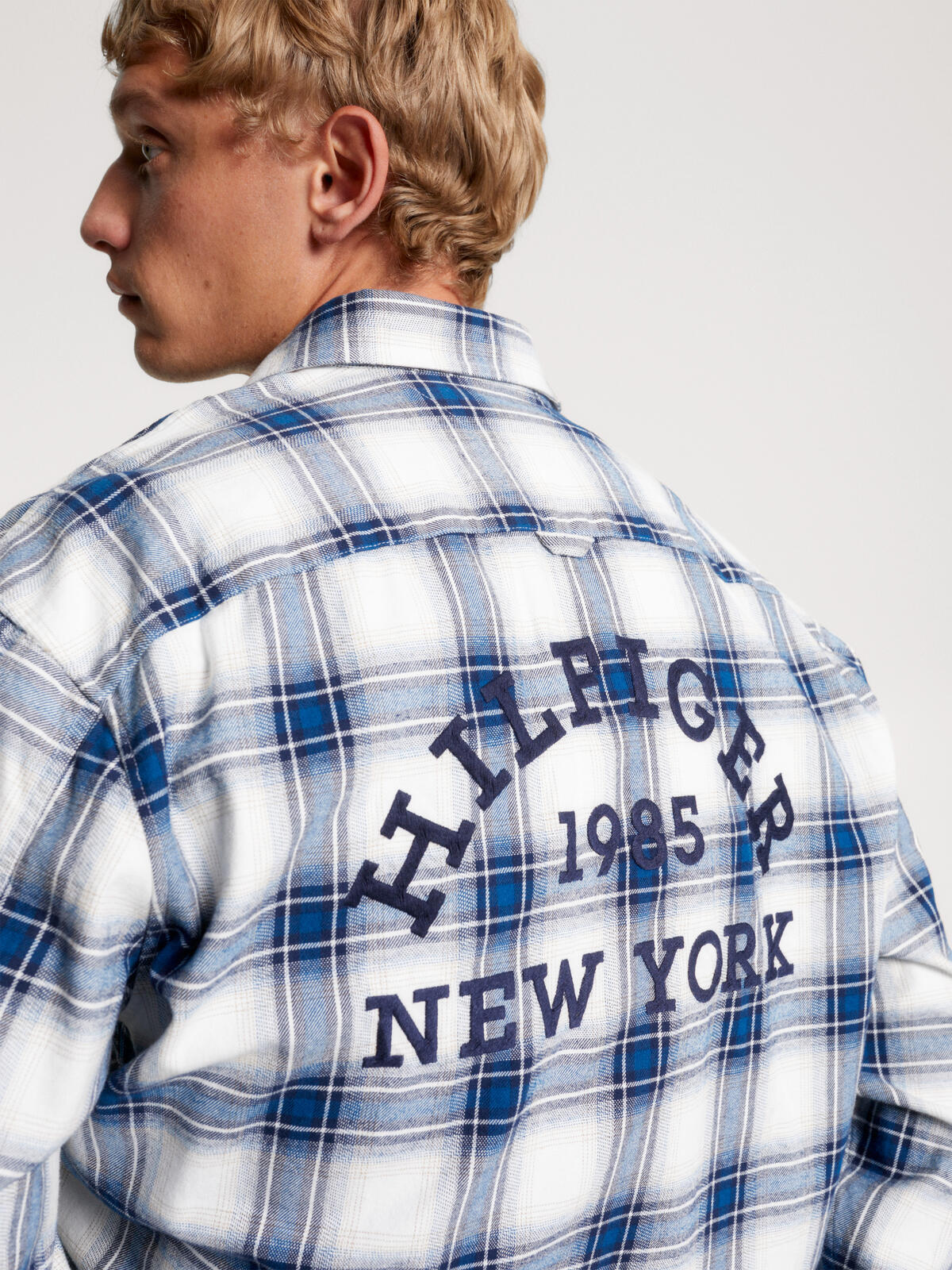 Tommy Hilfiger SHADOW CHECK OVERSHI Erkek Mavi Gömlek