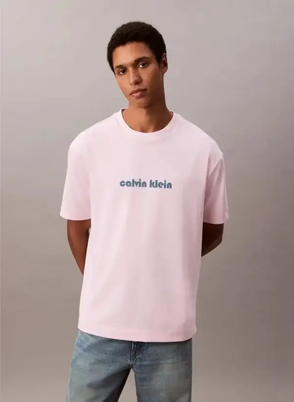 Calvin Klein SS COOLING JERSEY RLXD LOGO TEE Pembe Erkek Tişört