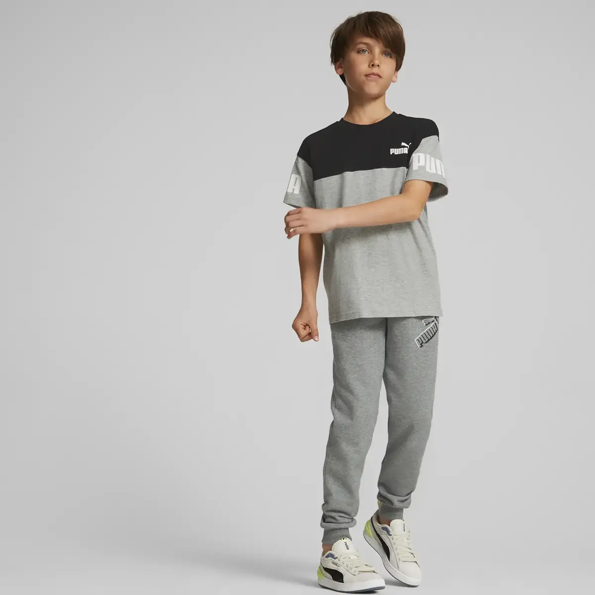 Puma Power Colorblock Tee Gri Erkek Çocuk T-Shirt