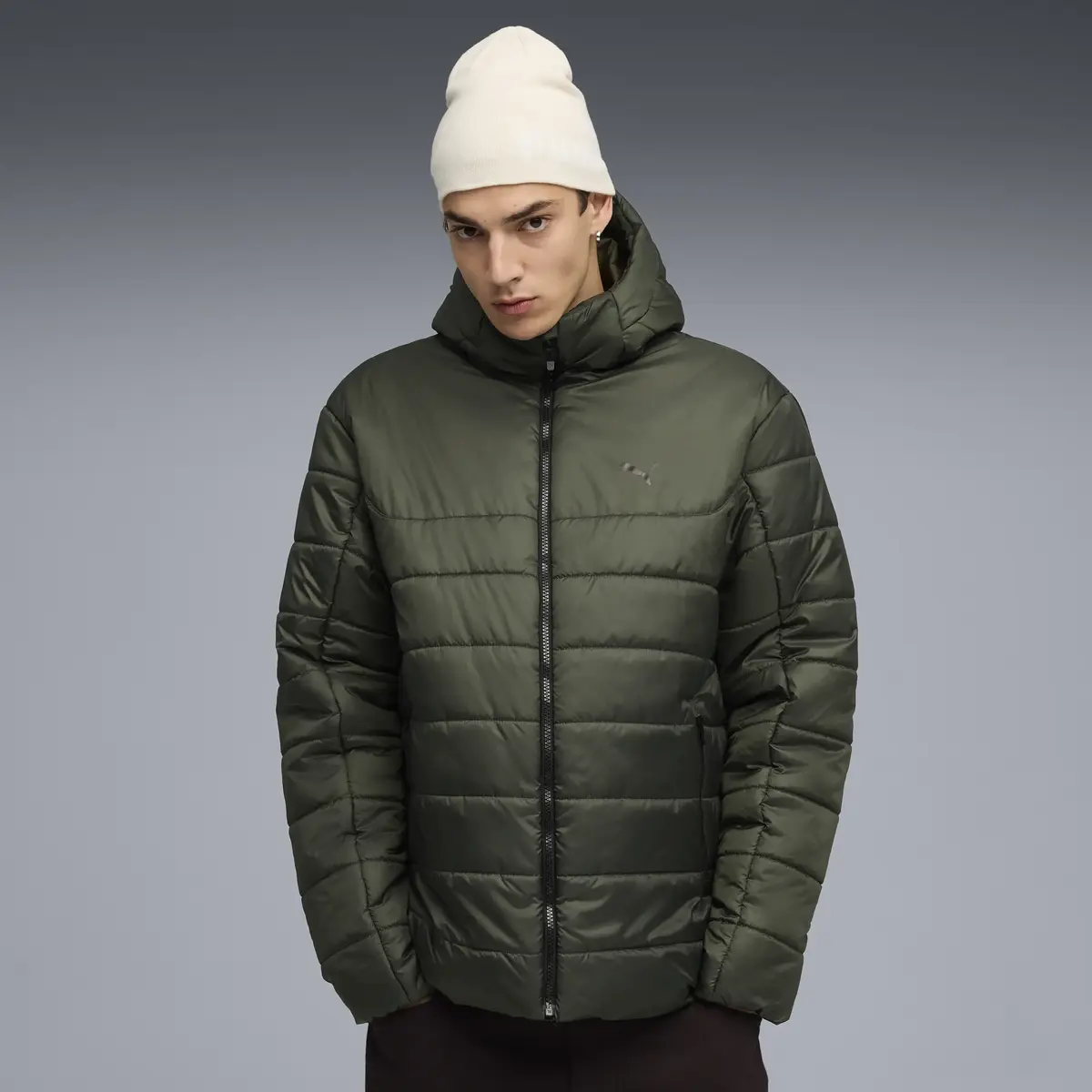 PUMA ESS Hooded Padded Jacket Erkek Yeşil Mont