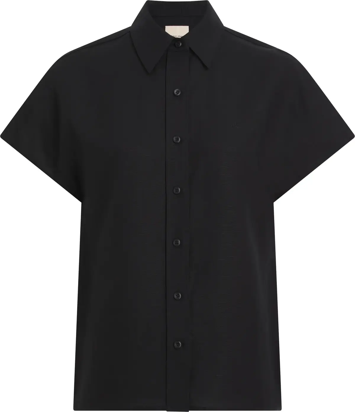 Calvin Klein LINEN BLEND SS SHIRT, BEH Siyah Kadın Gömlek