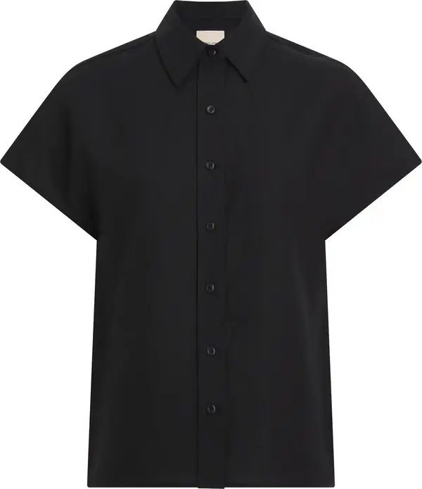 Calvin Klein LINEN BLEND SS SHIRT, BEH Siyah Kadın Gömlek