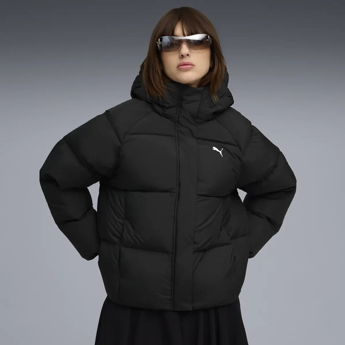 Puma Hooded Down Puffer Jacket Siyah Kadın Kapüşonlu Kaz Tüyü Mont