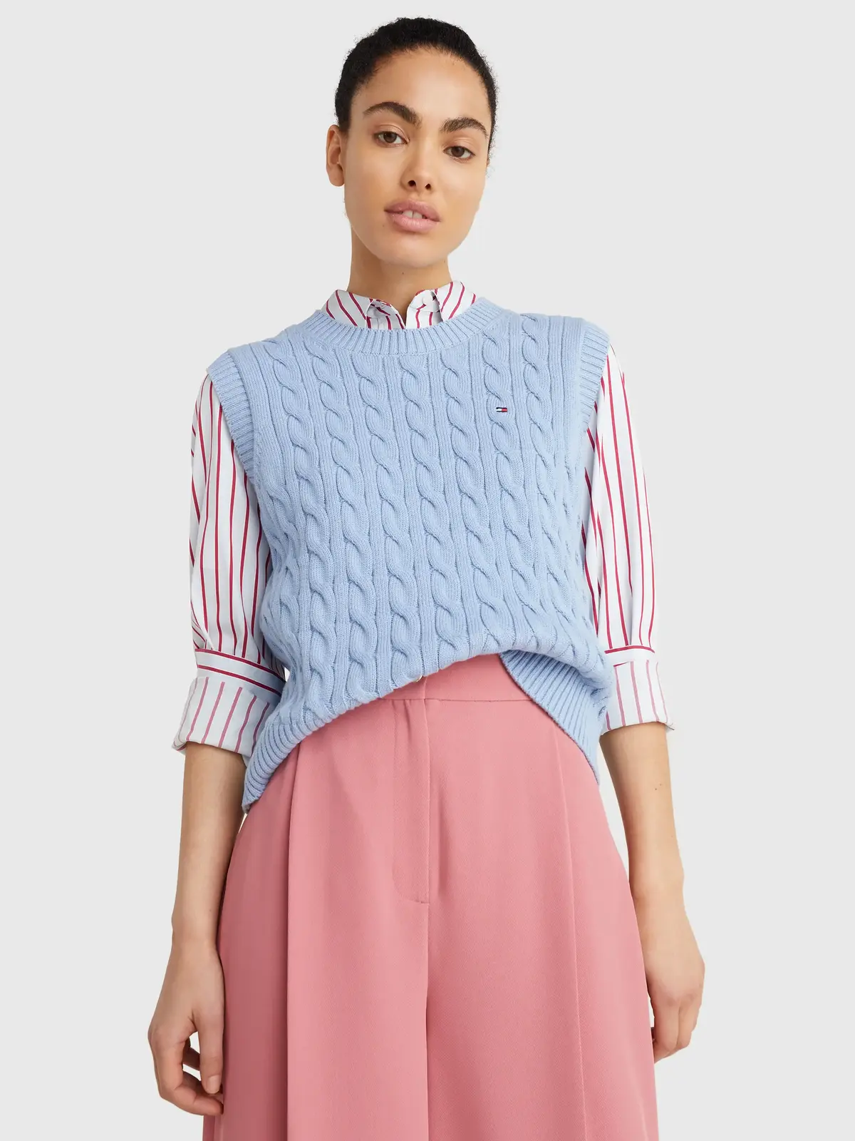 Tommy Hilfiger CABLE C-NK VEST Kadın Mavi Kazak