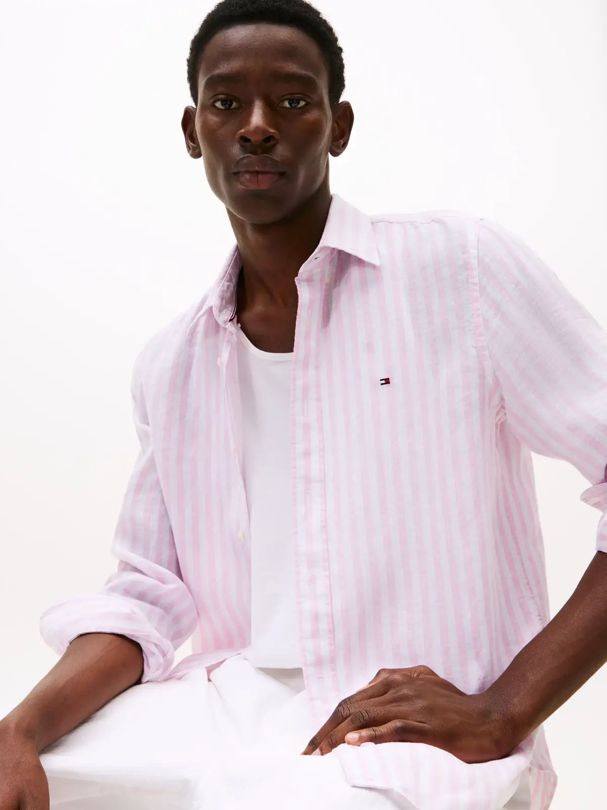 Tommy Hilfiger LINEN ESSENTIAL STRI, 0D1 Pembe Erkek Gömlek