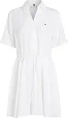 Tommy Hilfiger ESS LINEN S/S SHORT, YCF Beyaz Kadın Elbise-Etek
