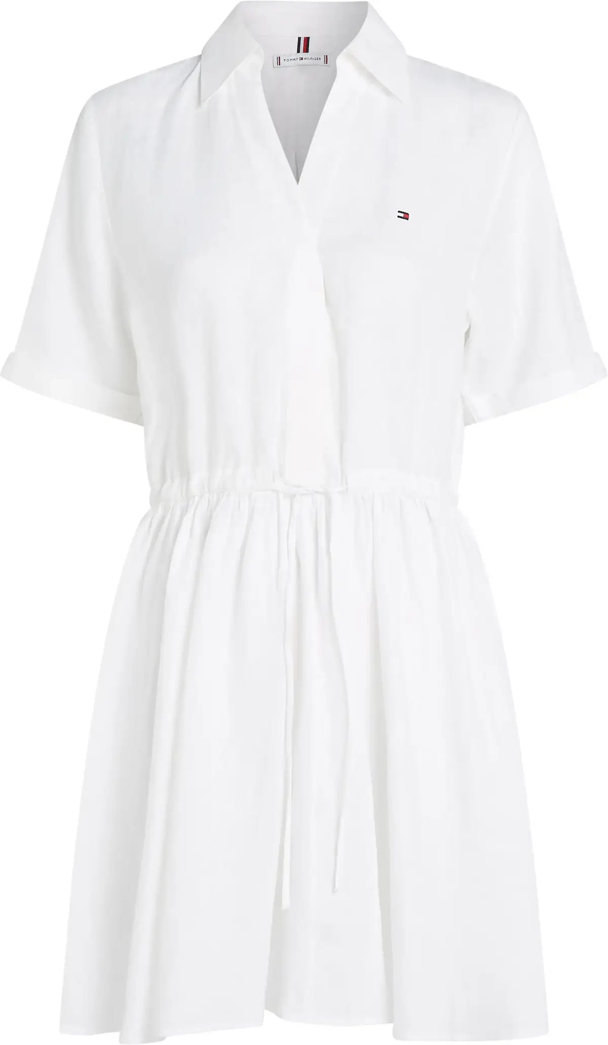 Tommy Hilfiger ESS LINEN S/S SHORT, YCF Beyaz Kadın Elbise-Etek