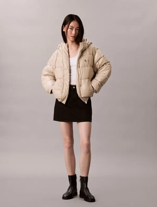 Calvin Klein SHINE PUFFER JACKET Krem Kadın Şişme Mont