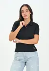 Calvin Klein A - WOVEN LABEL 2X2 RIB POLO Siyah Kadın Polo T-Shirt Calvin Klein A - WOVEN LABEL 2X2 RIB POLO Siyah Kadın Polo T-Shirt