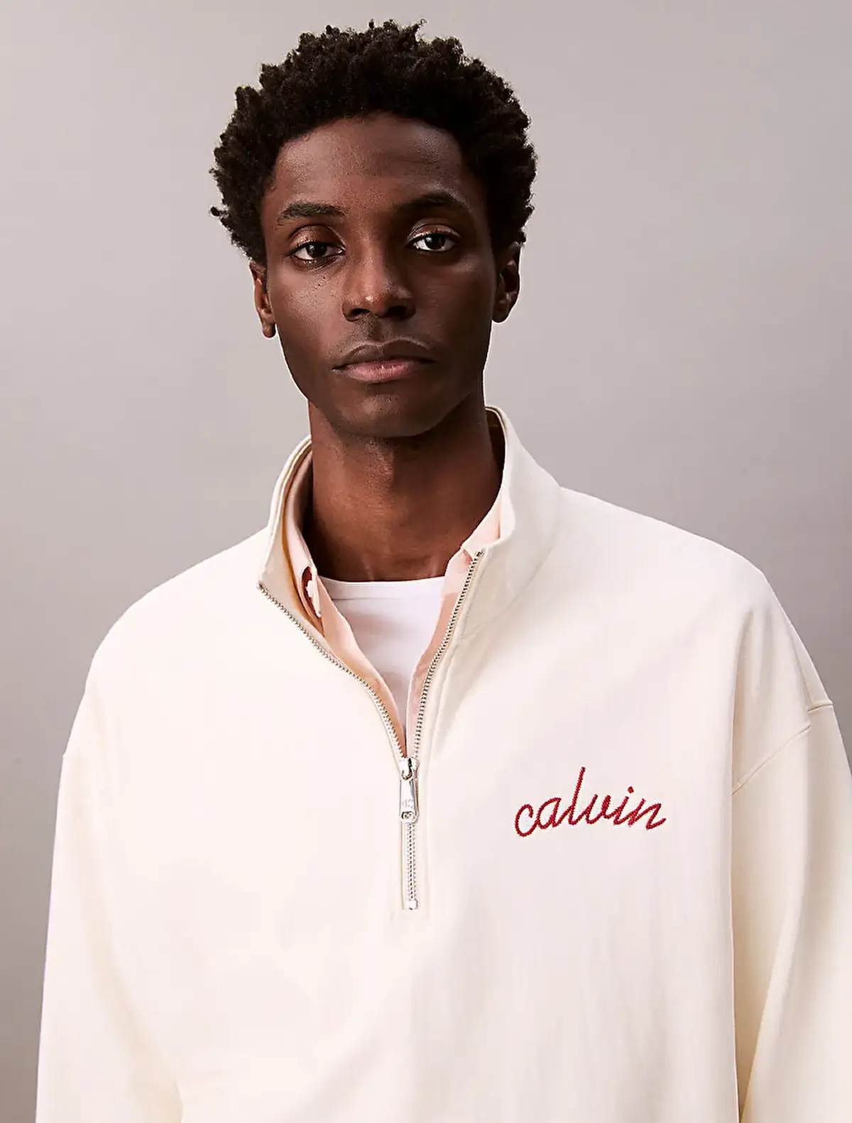 Calvin Klein PREMIUM TERRY CHAIN STITCH QTR Z Bej Erkek Sweatshirt Calvin Klein PREMIUM TERRY CHAIN STITCH QTR Z Bej Erkek Sweatshirt