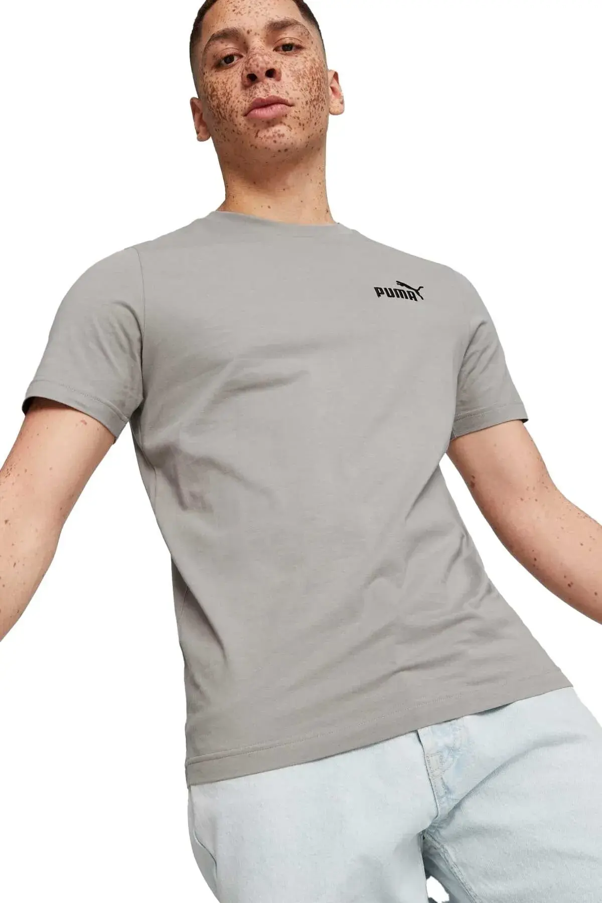 Puma ESS ELEVATED Embroidered Tee Gri Erkek T-Shirt