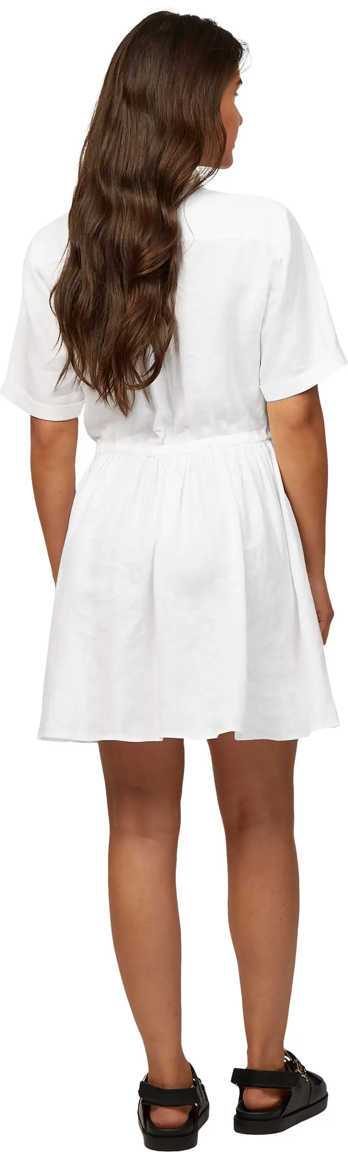 Tommy Hilfiger ESS LINEN S/S SHORT, YCF Beyaz Kadın Elbise-Etek