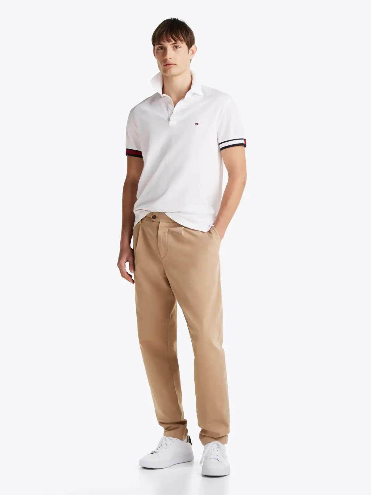 Tommy Hilfiger FLAG CUFF SLIM POLO, YBR Beyaz Erkek T-Shirt & Polo