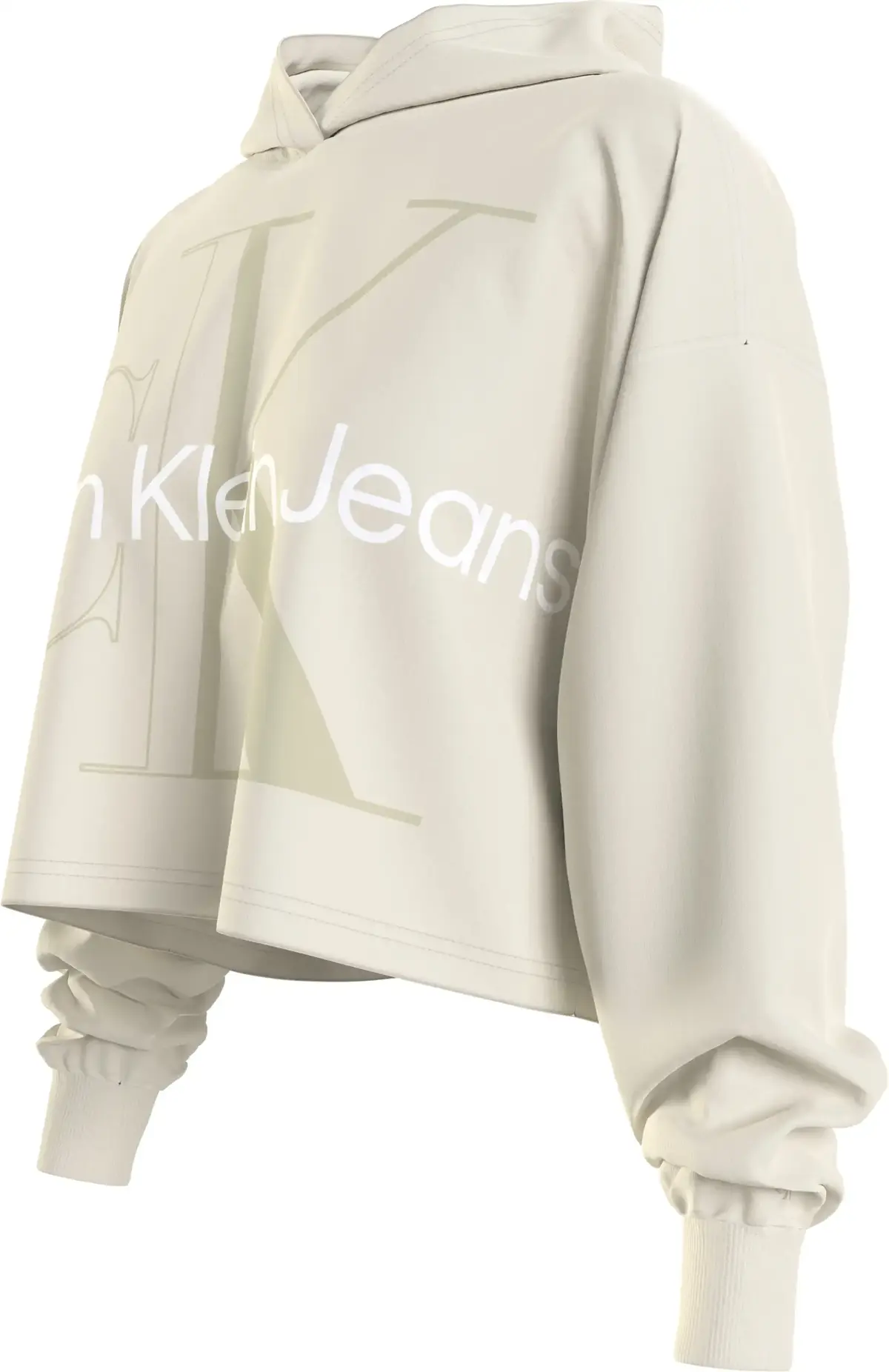 Calvin Klein GLOSSY MONOGRAM HOOD Kadın Krem Hoodie
