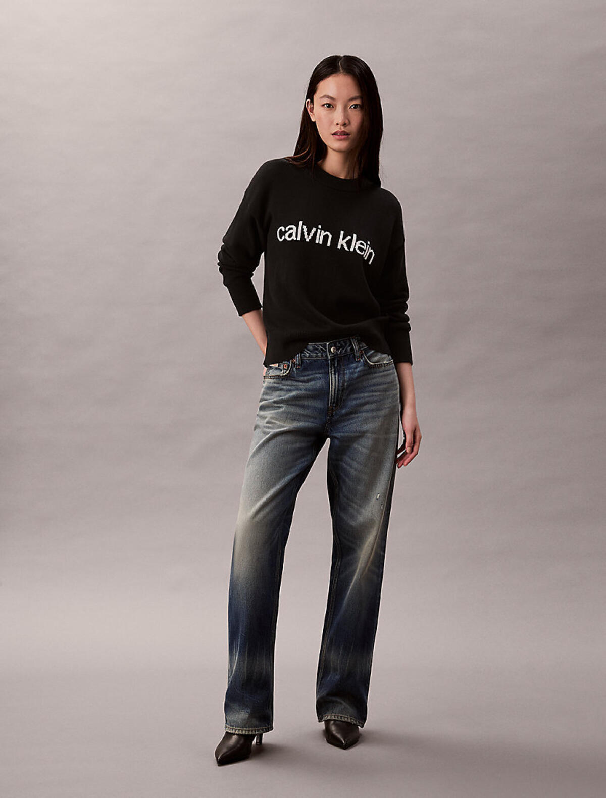 Calvin Klein Cotton Graphic Pullover Siyah Kadın Sweatshirt