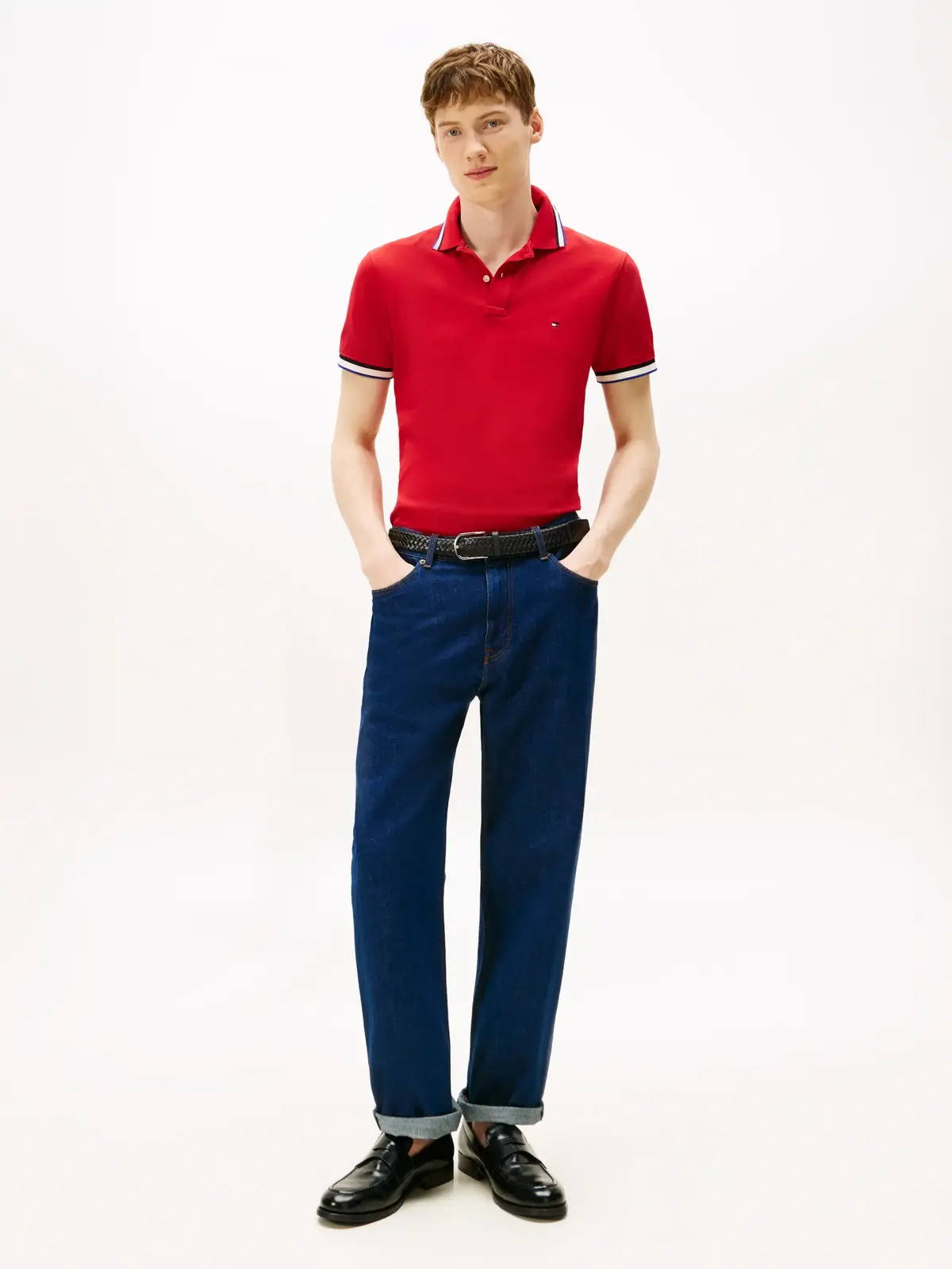 Tommy Hilfiger CUFF INTEREST SLIM F, XLD Kırmızı Erkek Polo Yaka T-Shirt