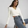 Puma CLASSICS Ribbed LS Shirt Kadın Bej Sweatshirt