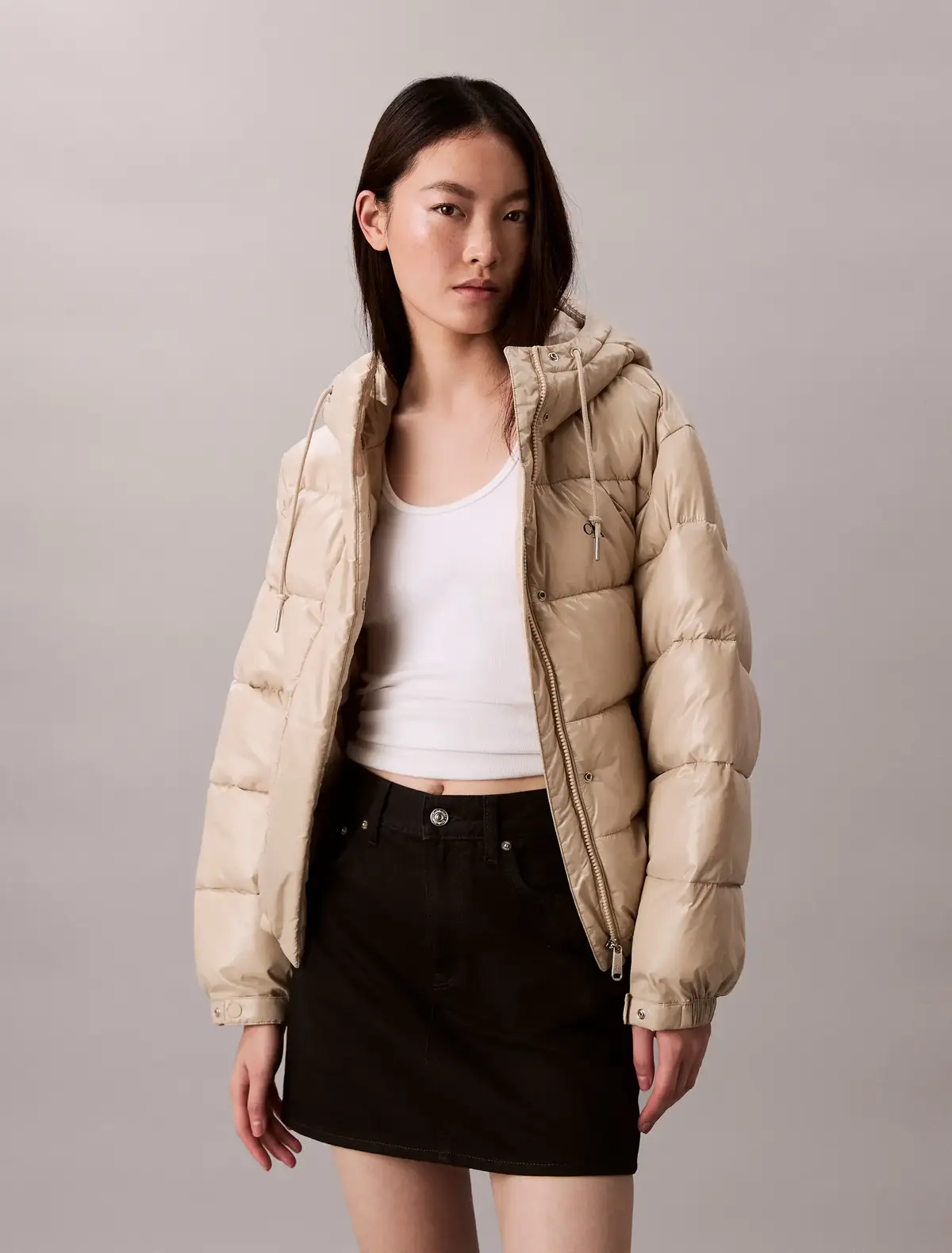 Calvin Klein SHINE PUFFER JACKET Krem Kadın Şişme Mont
