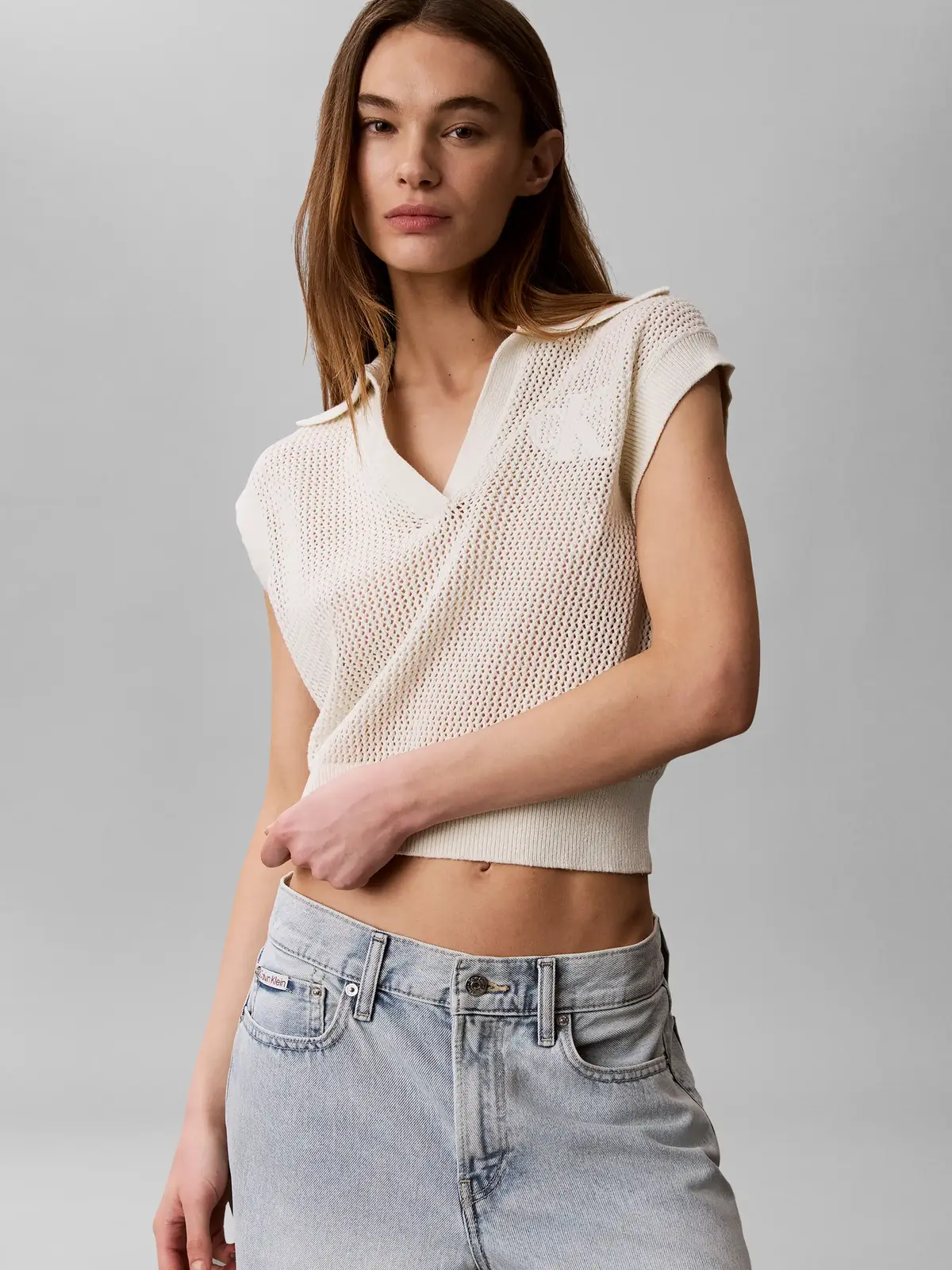 CROCHET CROPPED VEST, YAS