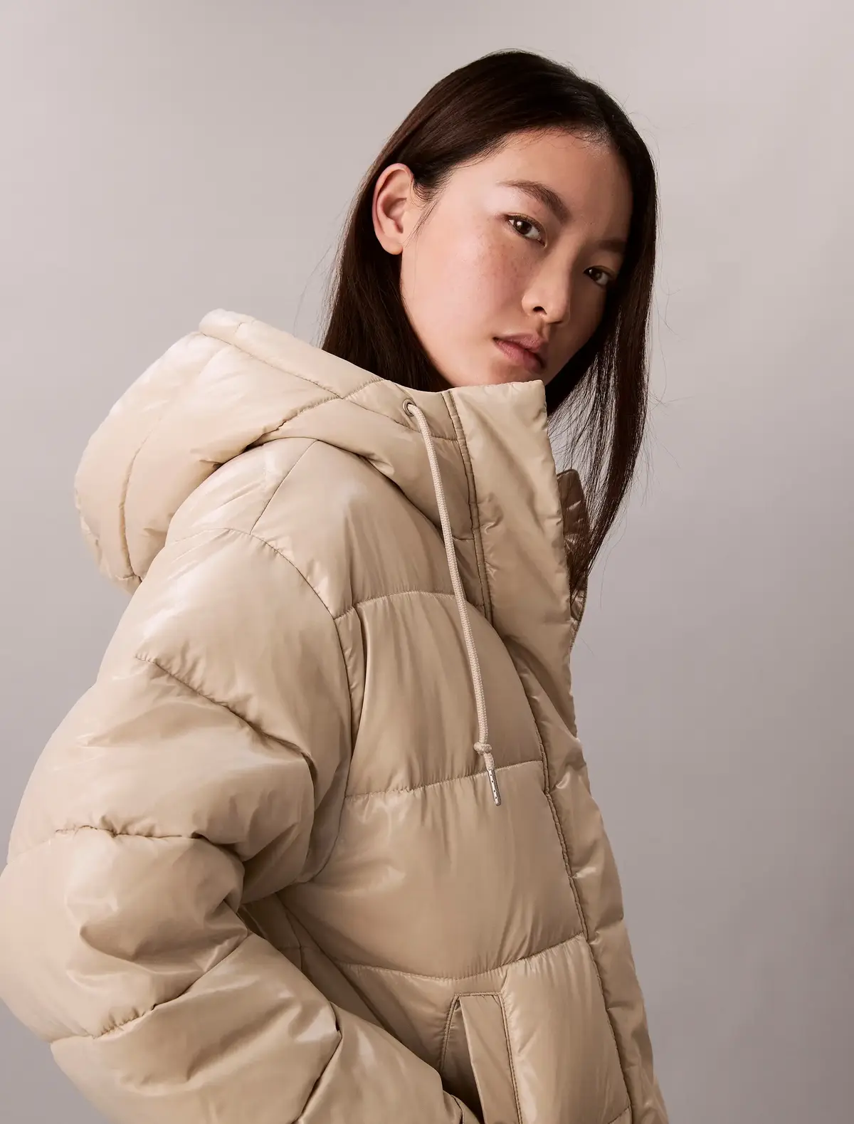 Calvin Klein SHINE PUFFER JACKET Krem Kadın Şişme Mont