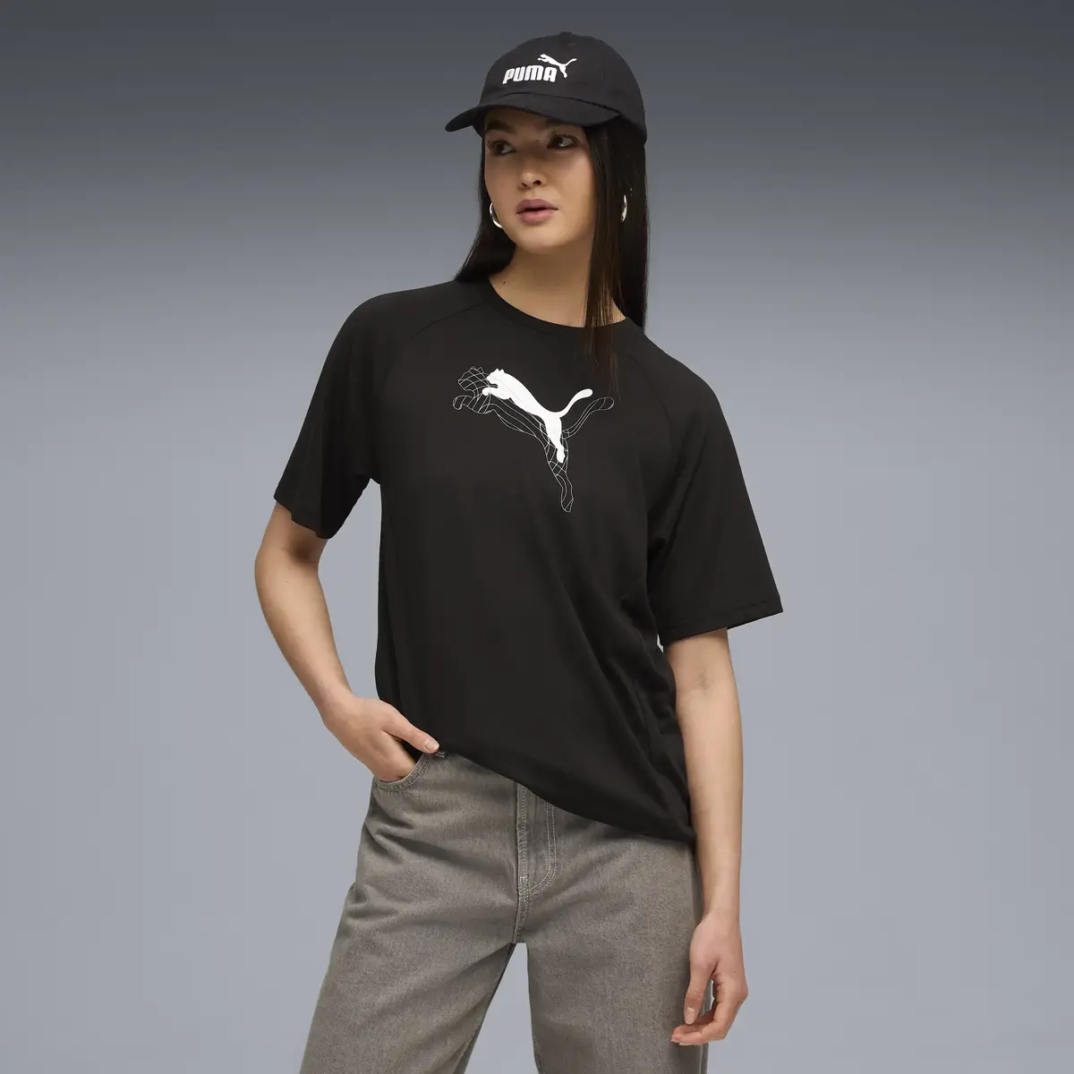 PUMA EVOSTRIPE Graphic Tee Kadın Siyah T-Shirt