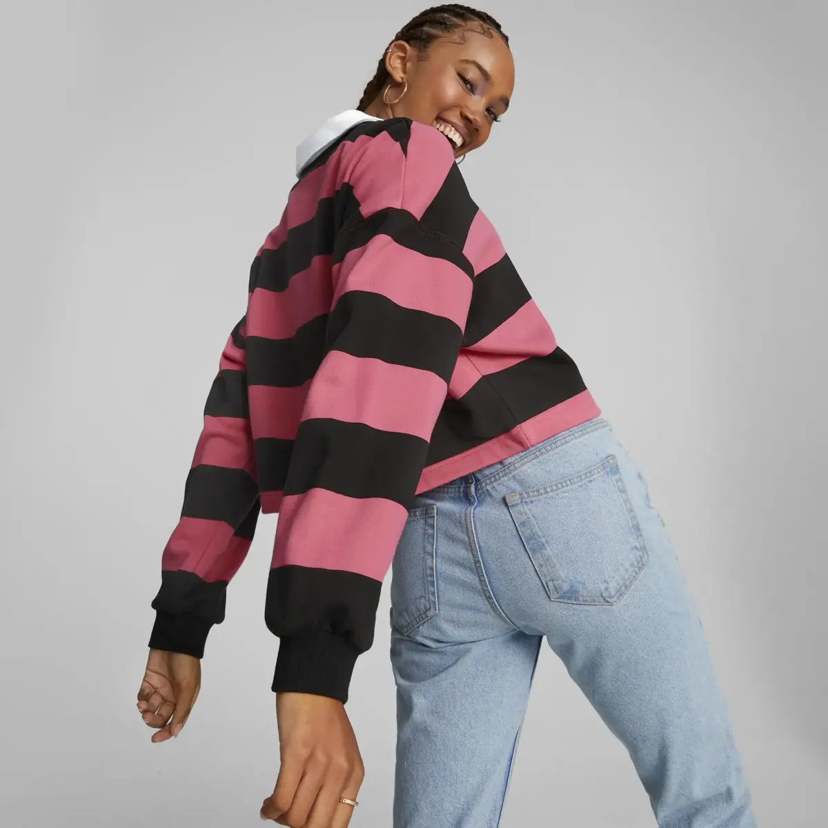 Puma Swxp Striped Longsleeve Pembe Crop Kadın Sweatshirt