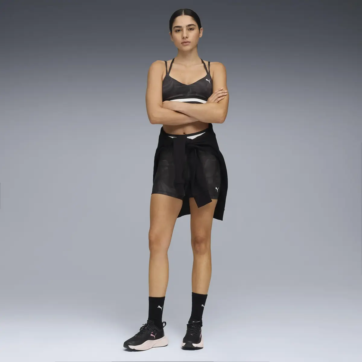 Puma FLORAL RIBBON BRA - LOW Siyah Kadın Sporcu Sütyeni