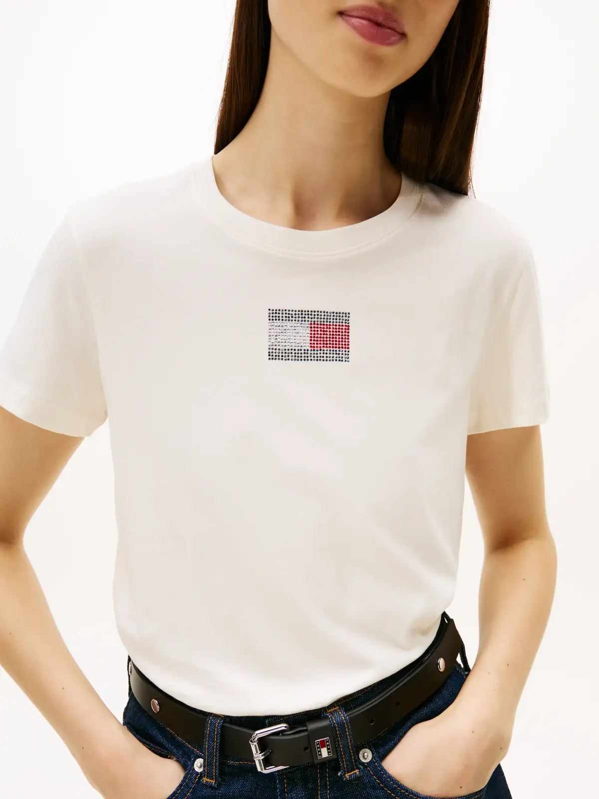 Tommy Hilfiger TJW REG PARTY FLAG T, Beyaz Kadın T-Shirt