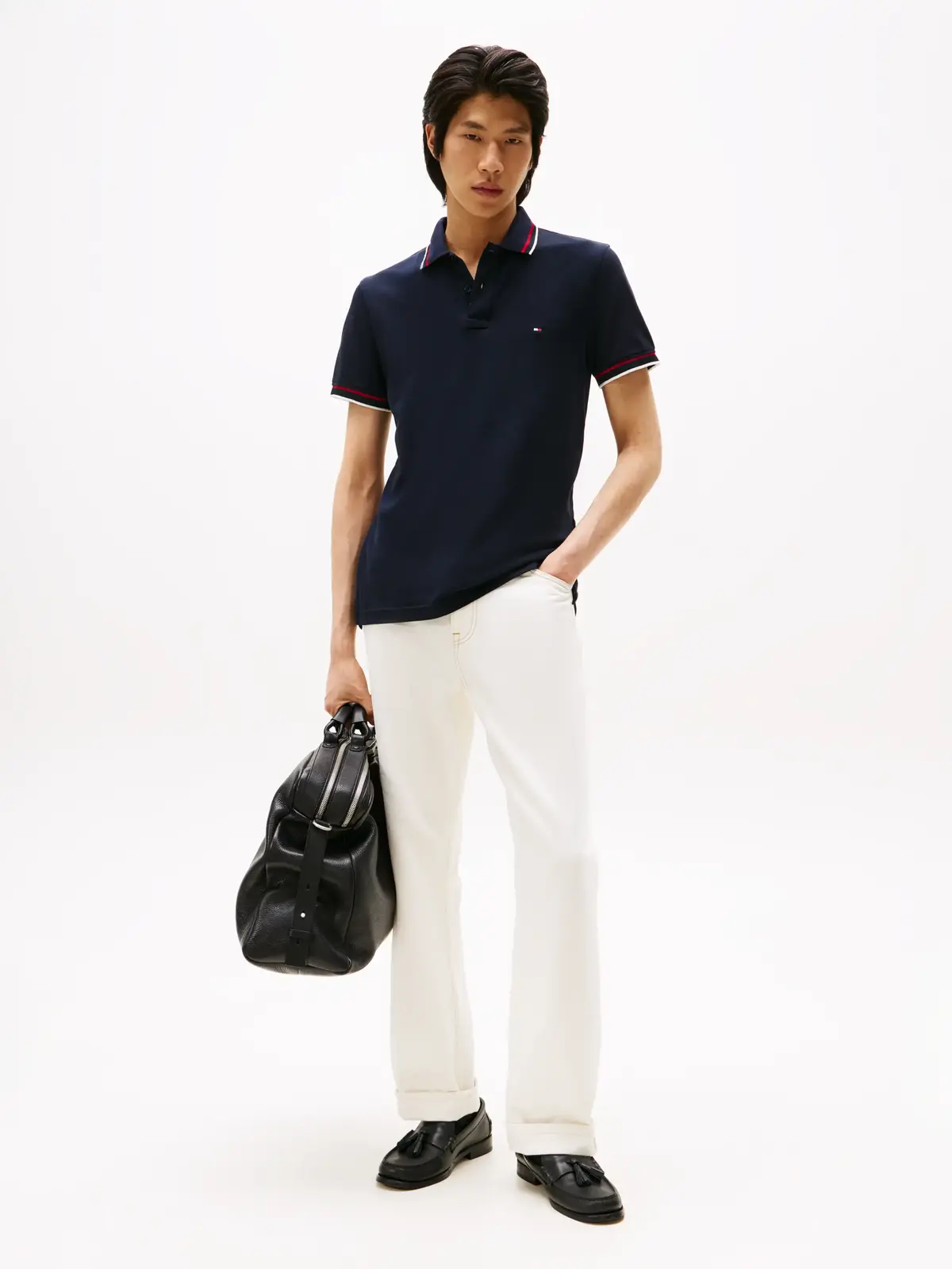 Tommy Hilfiger CUFF INTEREST SLIM F, DW5 Siyah Erkek Polo Yaka T-Shirt