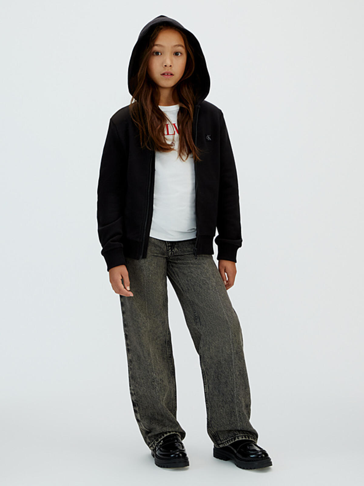 Calvin Klein MINI BADGE ZIP-THROU Siyah Çocuk Kapüşonlu Sweatshirt