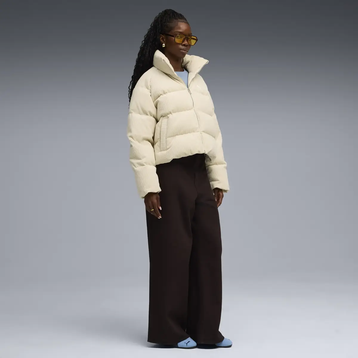 Puma Corduroy Puffer Jacket Krem Kadın Mont