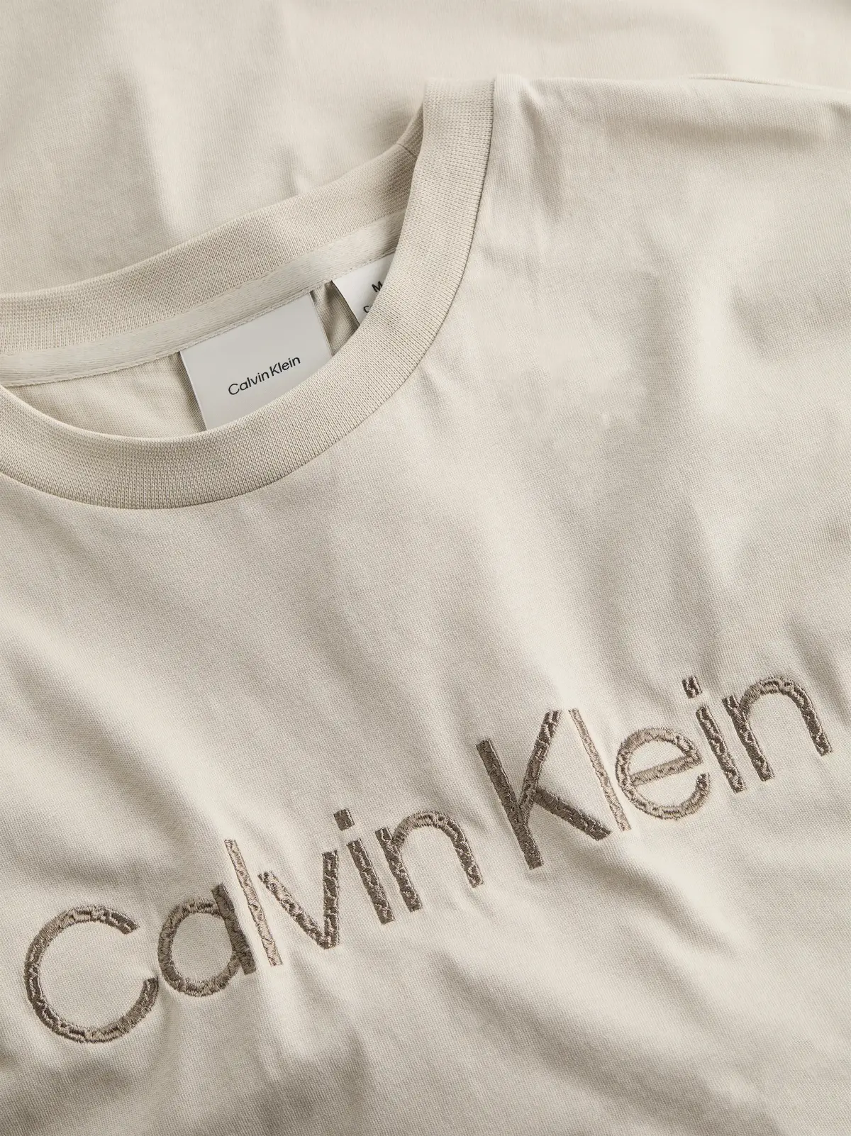 Calvin Klein TEXTURED EMBROIDERY, PDV Krem Erkek T-Shirt & Polo