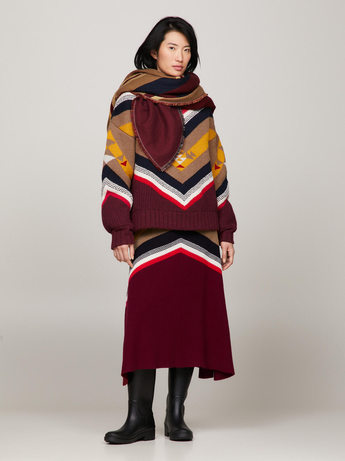 Tommy Hilfiger TH X P LARGE SQUARE Kadın Kırmızı Eşarp