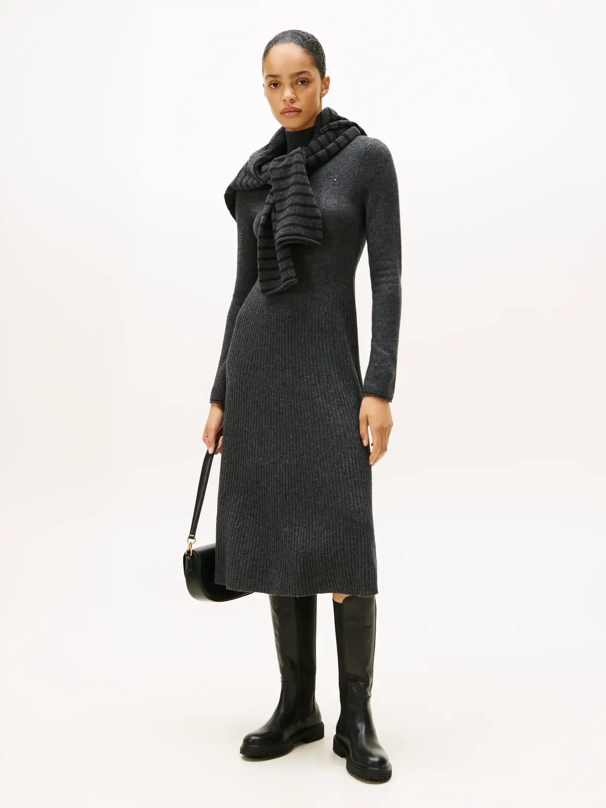 Tommy Hilfiger SOFT WOOL LS MOCK-NK, P4E Gri Kadın Elbise