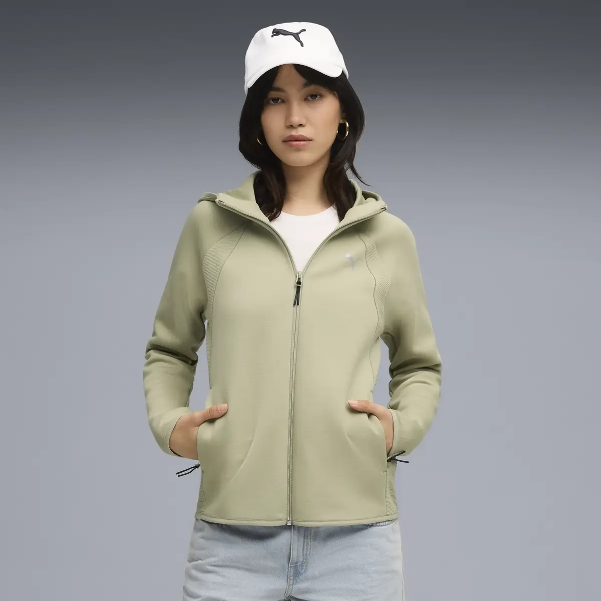 Puma EVOSTRIPE Full-Zip Hoodie Yeşil Kadın Sweatshirt