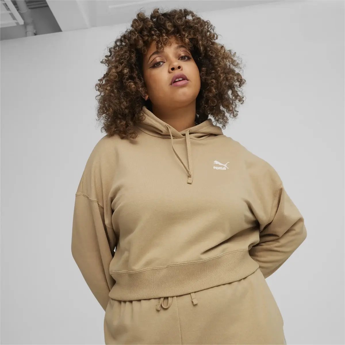 Puma BETTER CLASSICS Cropped Hoodie TR Açık Kahve Kadın Sweatshirt