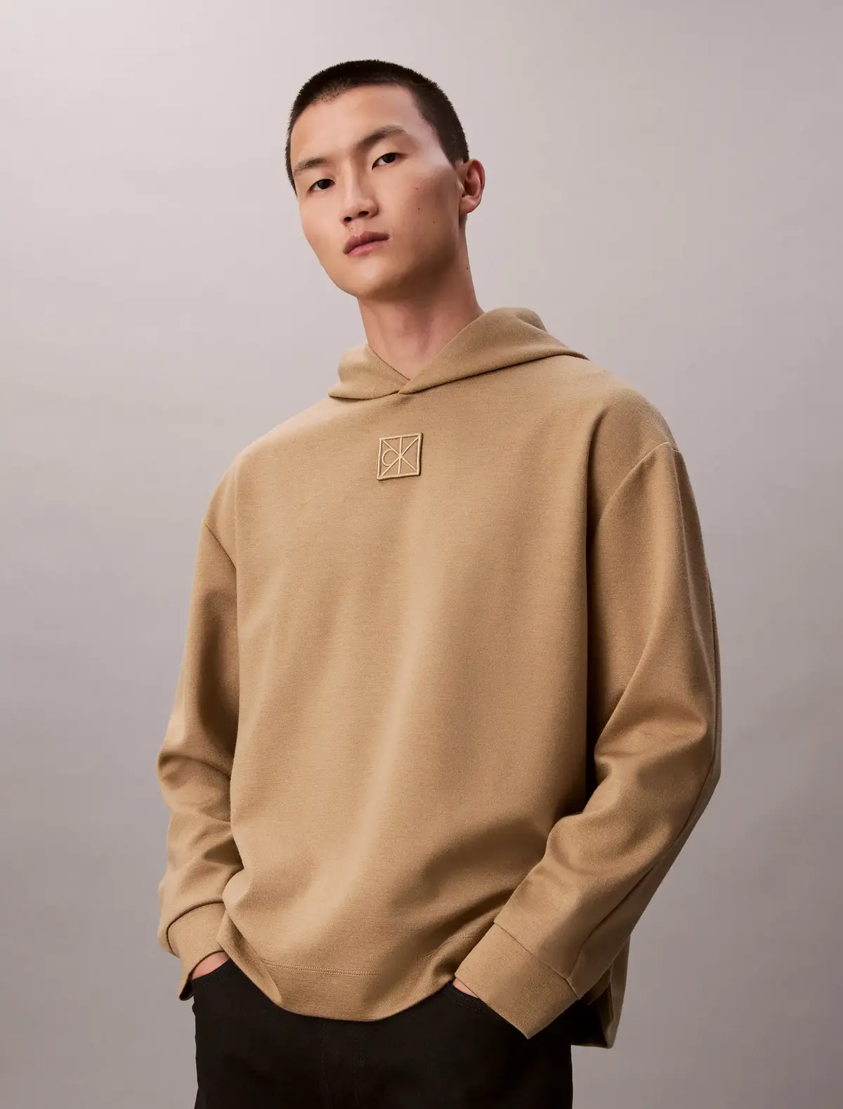Calvin Klein LS STRETCH WOOL BLEND Bej Erkek Hoodie