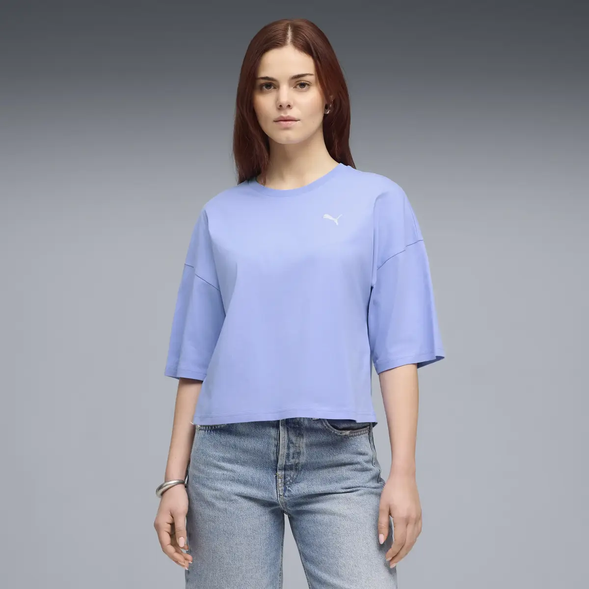 Puma WARDROBE ESS Oversized Tee Mavi Kadın T-Shirt