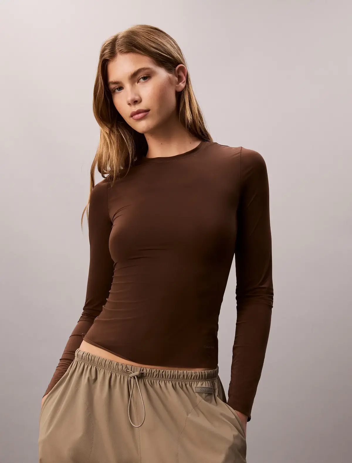 Calvin Klein SECOND SKIN LS TOP Kahverengi Kadın Uzun Kollu Tişört