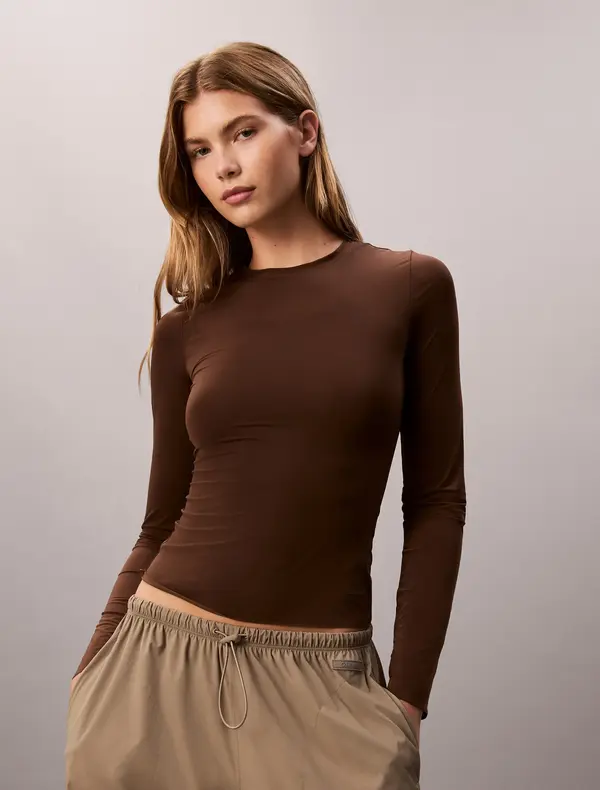 Calvin Klein SECOND SKIN LS TOP Kahverengi Kadın Uzun Kollu Tişört
