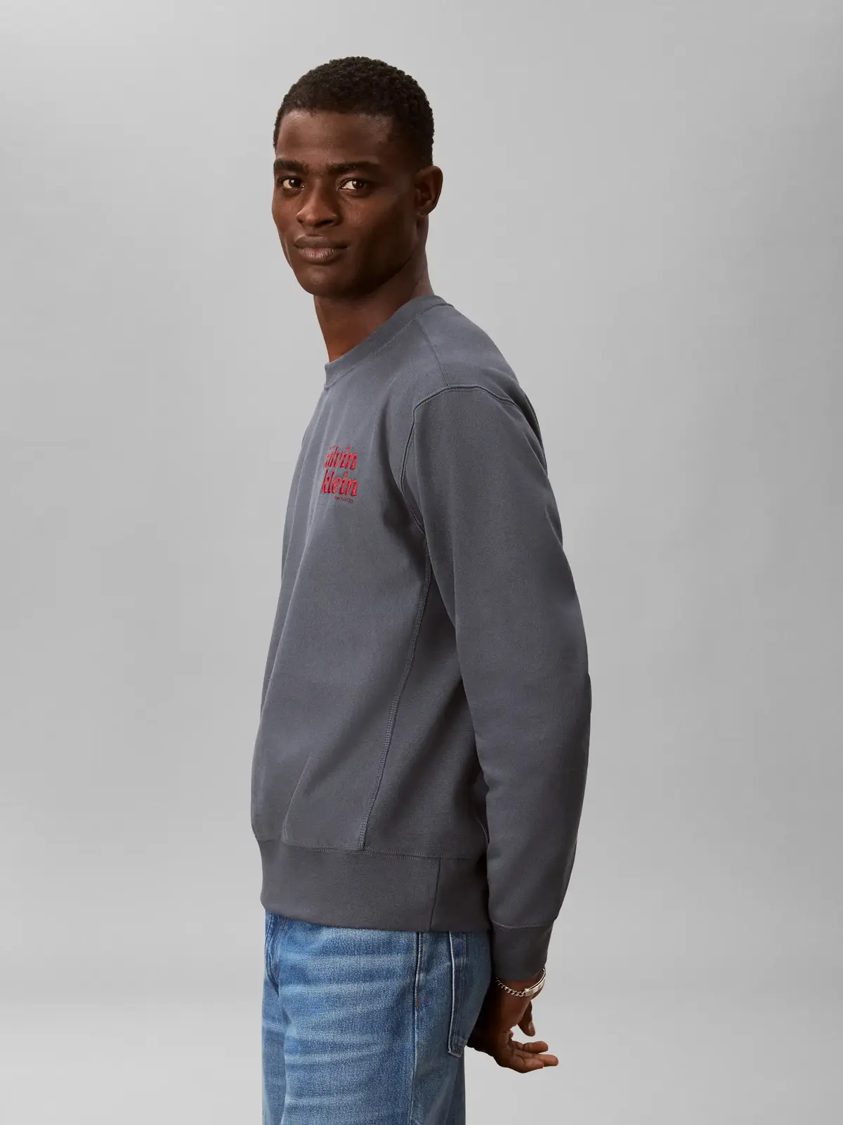 Calvin Klein LS PREMIUM TERRY GRP, CEG Gri Erkek Sweatshirt