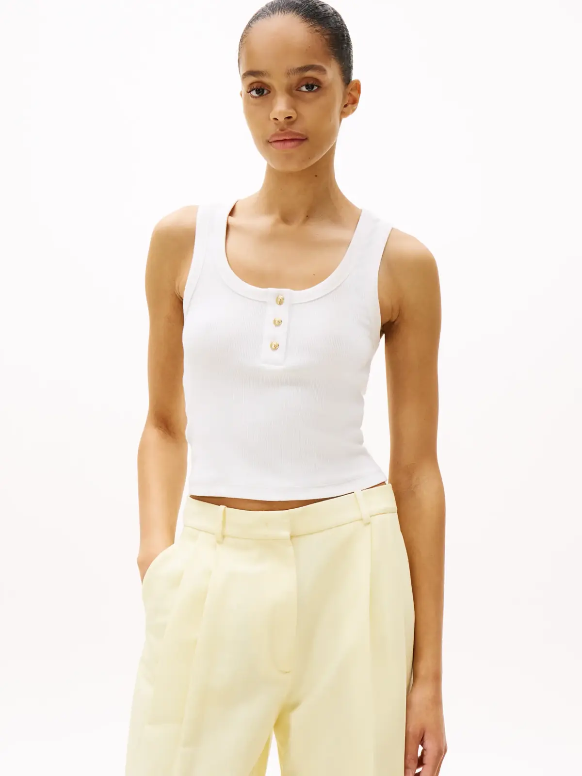 Tommy Hilfiger SLIM HENLEY GB SCOOP, YBL Beyaz Kadın T-Shirt & Polo