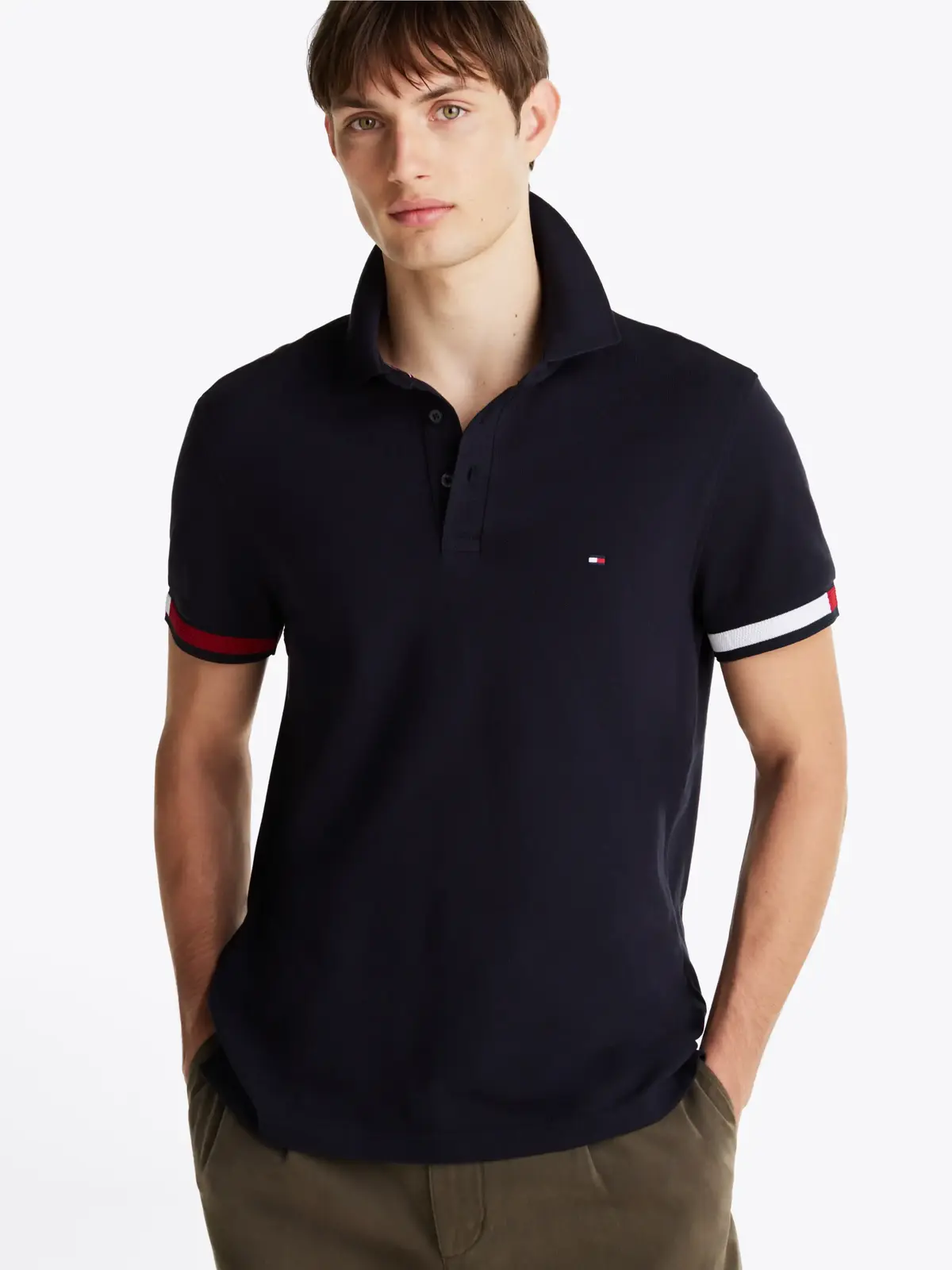 Tommy Hilfiger FLAG CUFF SLIM POLO, DW5 Siyah Erkek T-Shirt & Polo