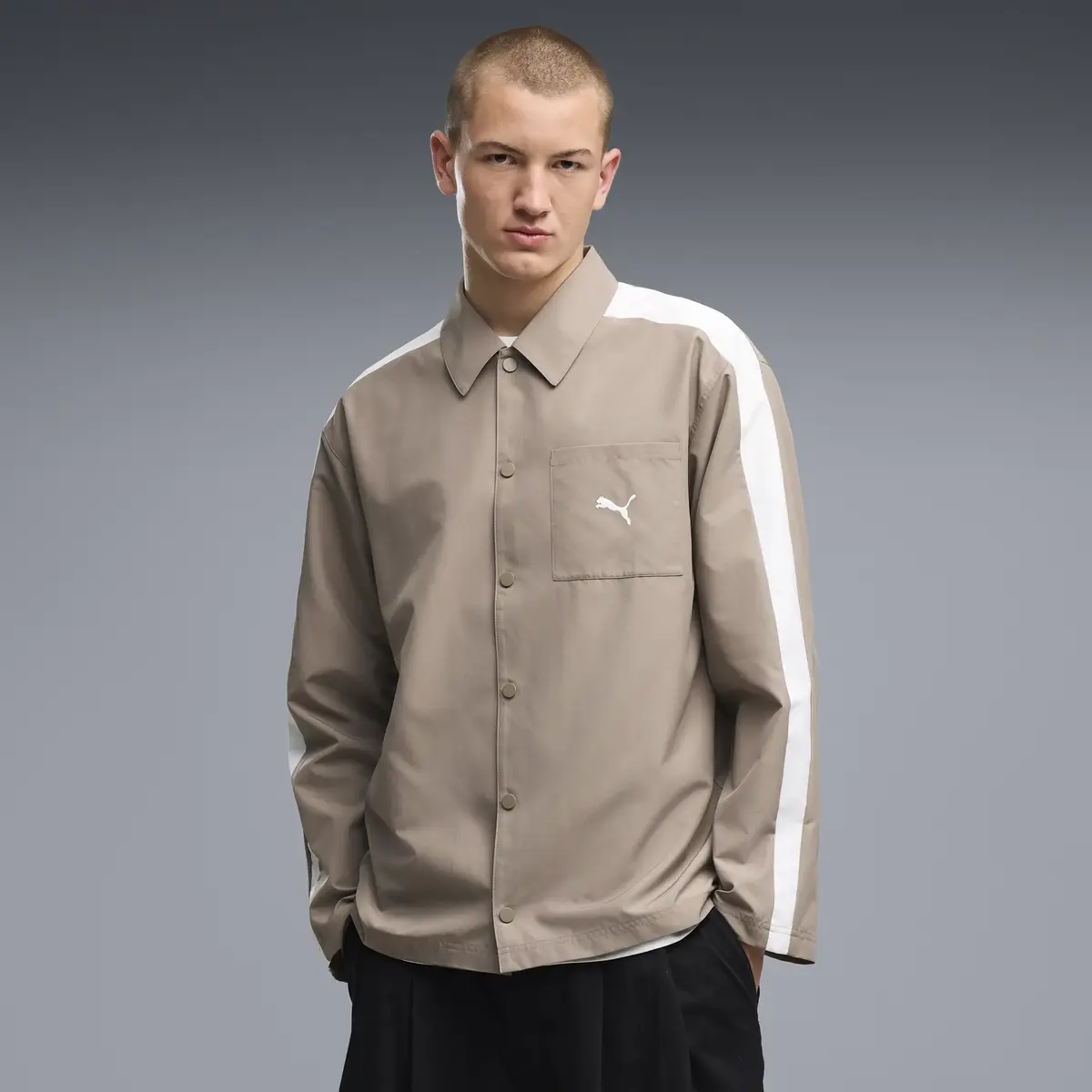 PUMA T7 Relaxed Woven Overshirt Bej Erkek Gömlek