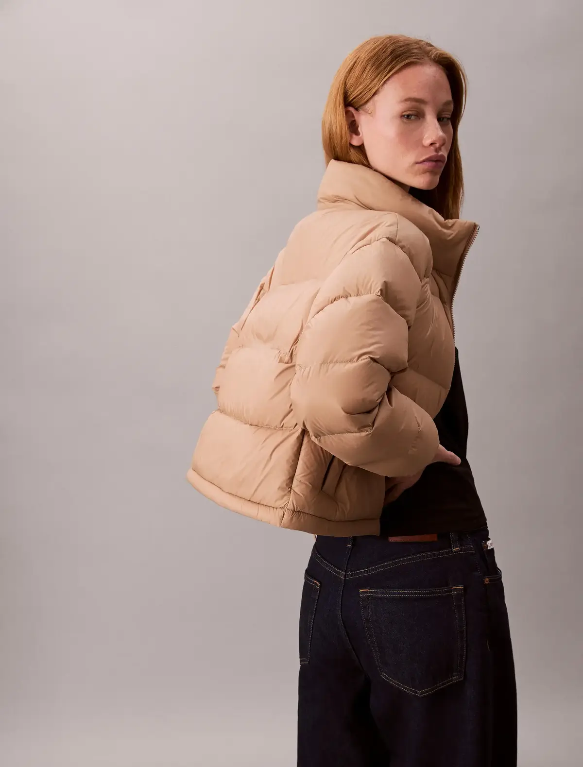 Calvin Klein GRAPHIC LOGO PUFFER, PAI Krem Kadın Şişme Mont