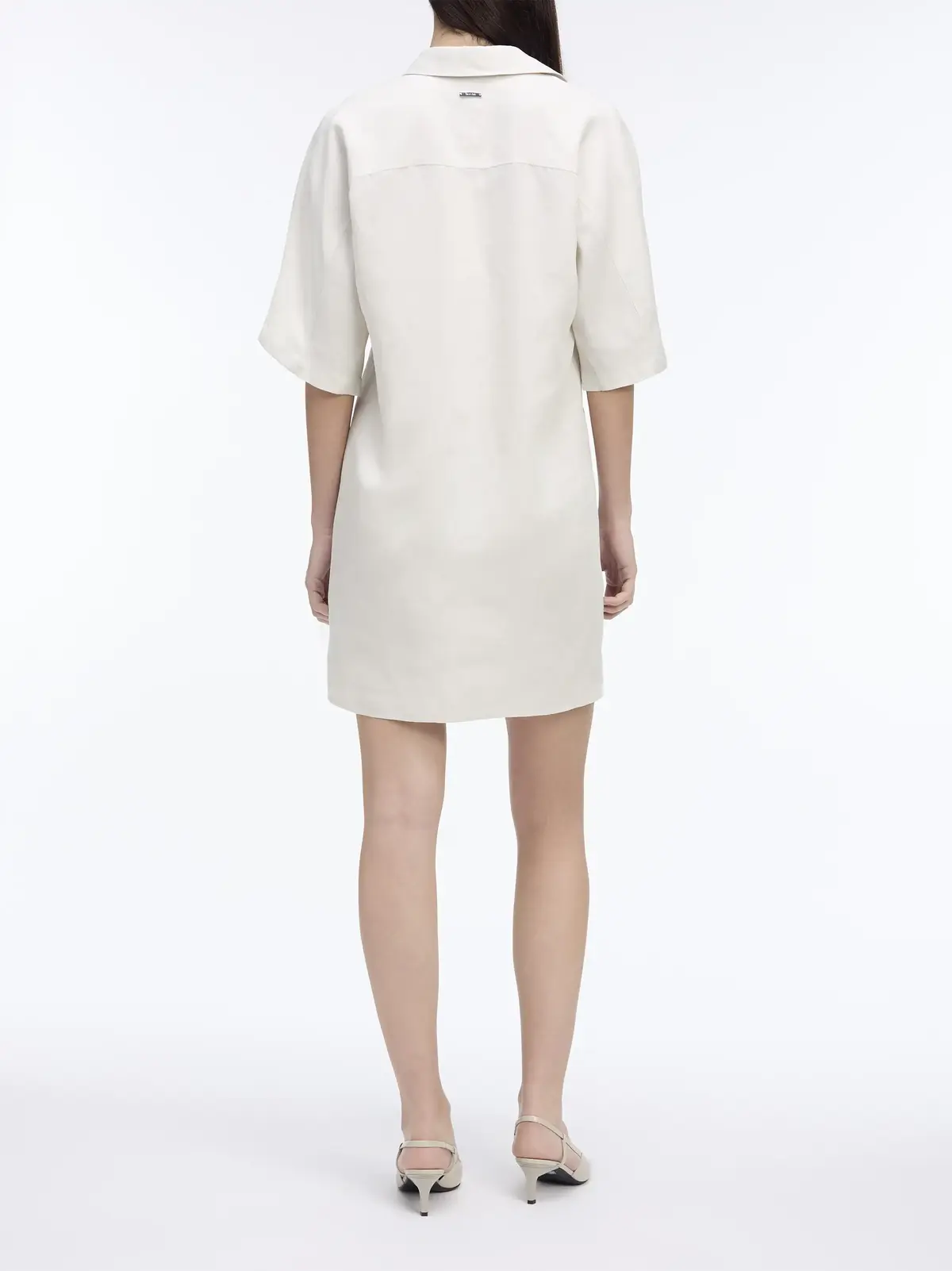 Calvin Klein LINEN BLEND HS SHIRT, ADA Beyaz Kadın Elbise-Etek