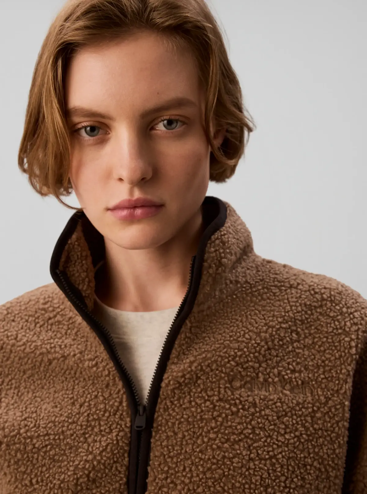 Calvin Klein SHERPA 1/4 ZIP CONTR, RMF Kahverengi Kadın Sweatshirt