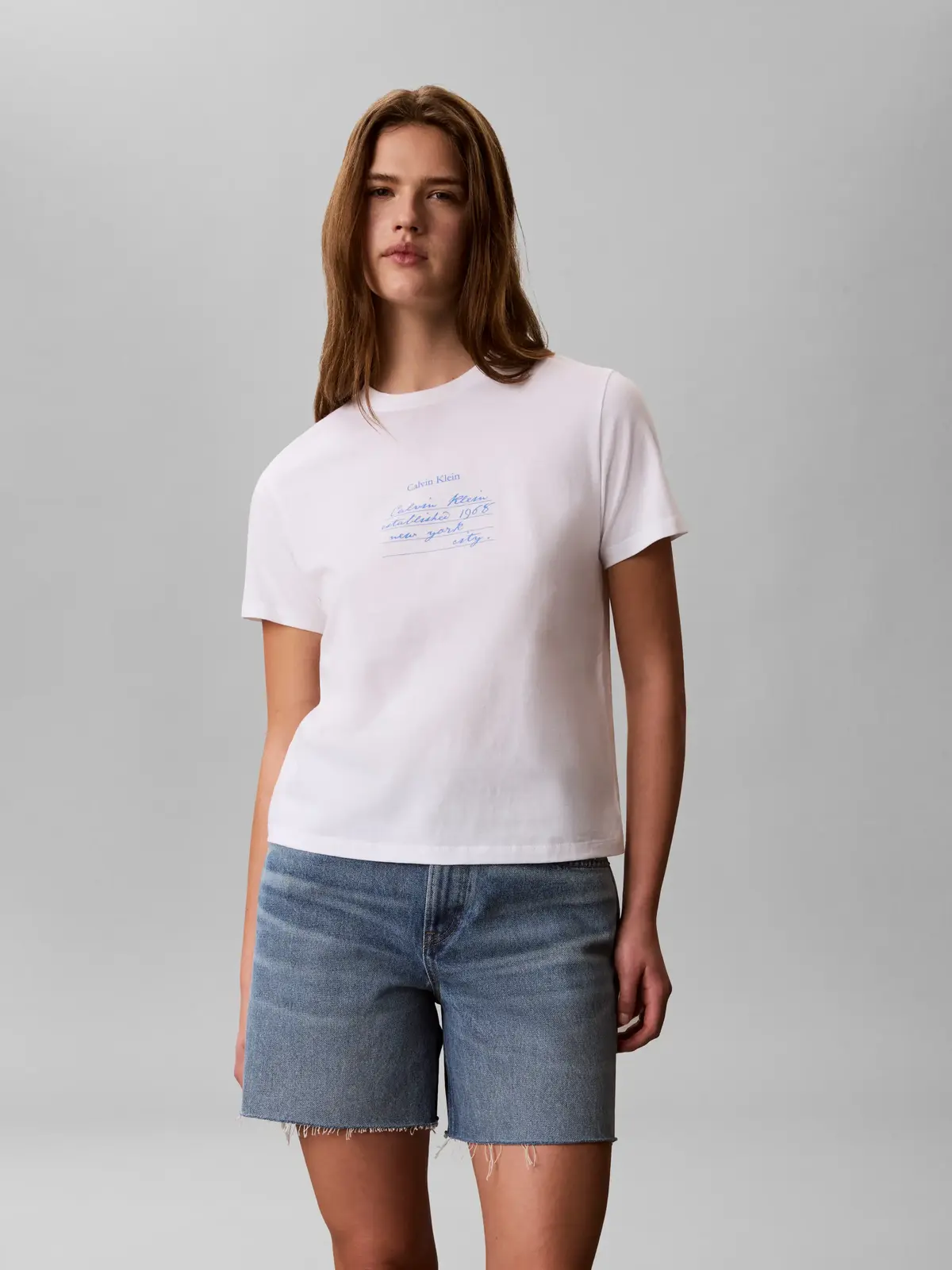 Calvin Klein SS CLASSIC HANDWRITI, YAF Beyaz Kadın T-Shirt